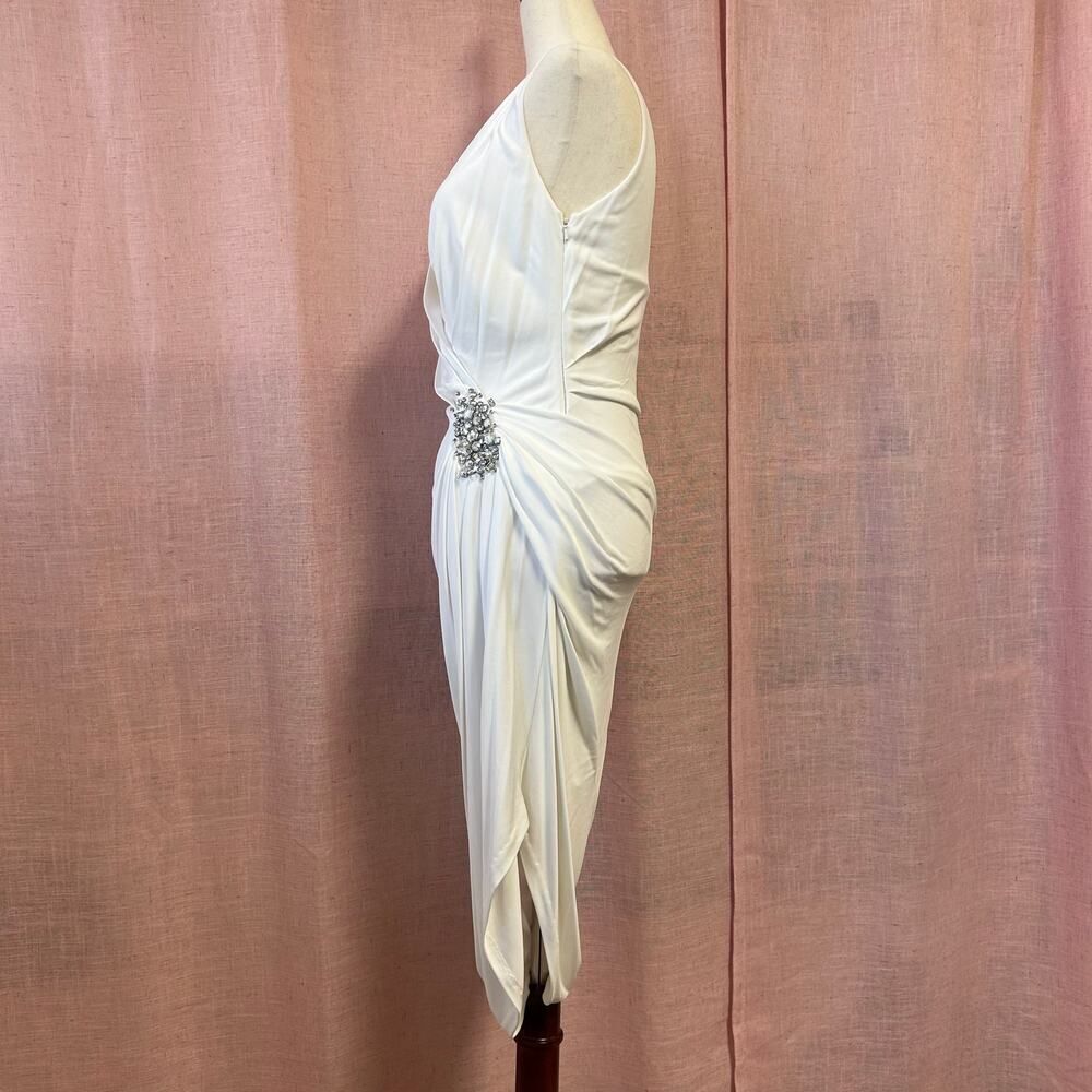 Vintage NWT Vintage Robert‎ Rodriquez White V-Neck  Dress w/ Rhinestone Accents - Picture 3 of 11